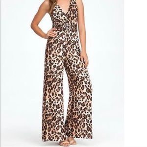 NWT Bisou Bisou Leopard Cutout Smocked Jumpsuit